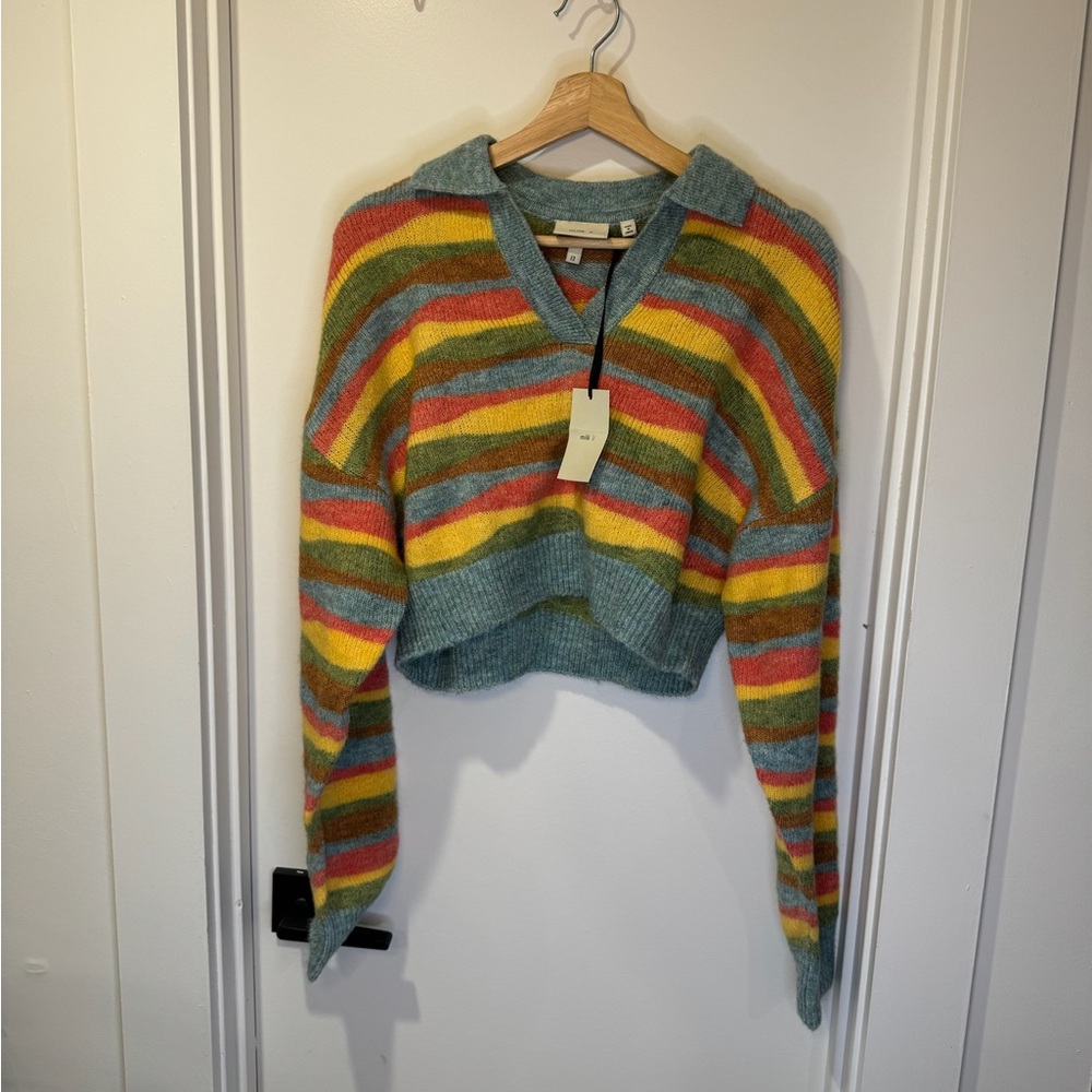 The Ragged Priest Milk It Multicolor Striped V-Neck Sweater
